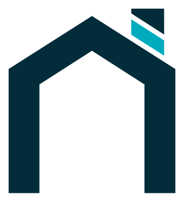 A logo with a large dark gray, stylized letter 'H' and a small blue and white triangular shape in the upper right corner.