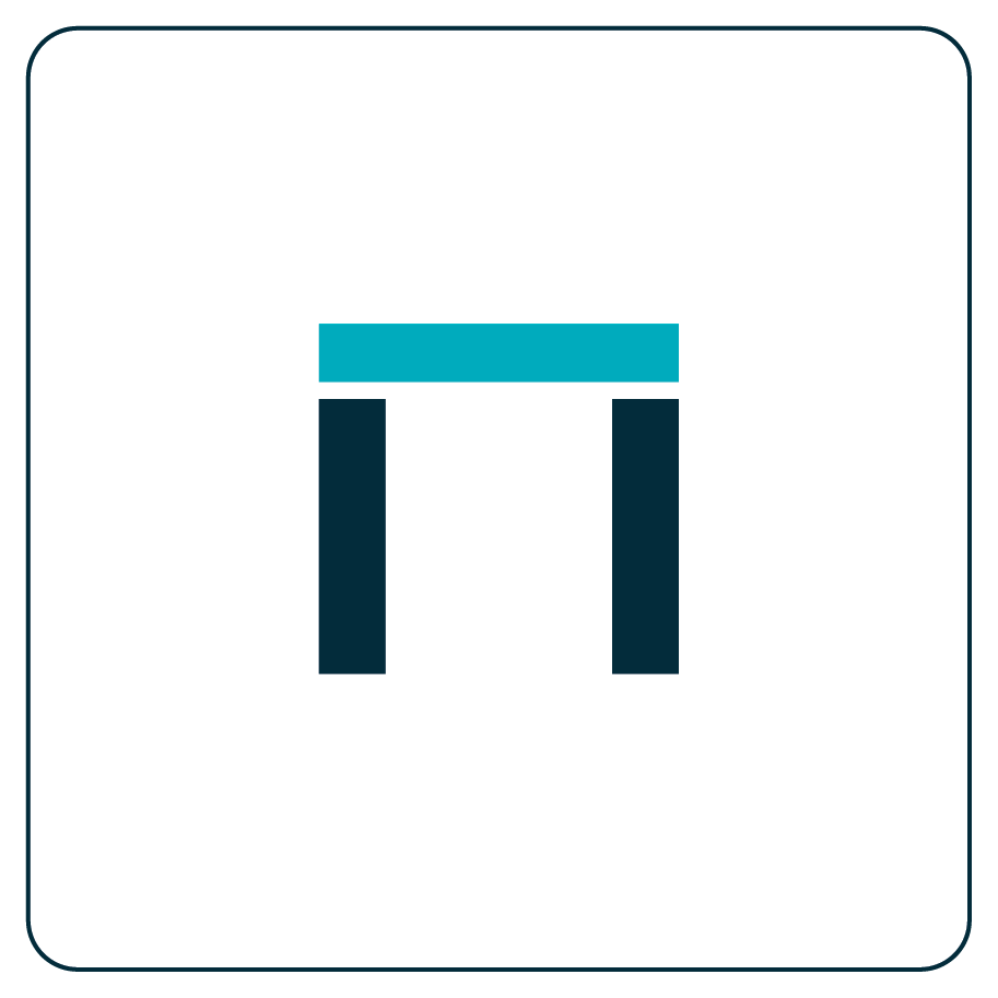 Icon of a white table with a teal top and two dark blue legs against a white background.