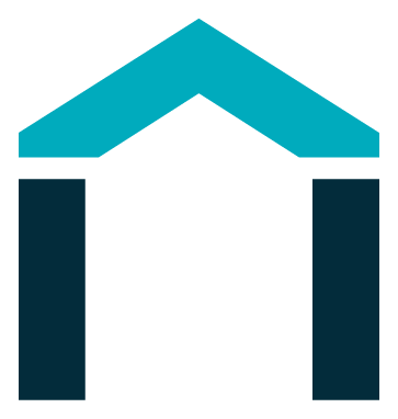 House icon with a white triangle roof, on a white background. Representing pitched roofs.