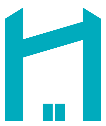 Stylized blue letter H with two small vertical lines beneath it, forming part of a logo.