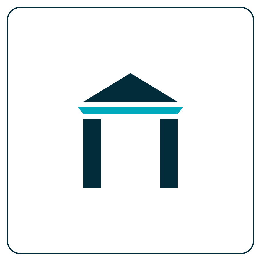 Simple icon of a building with pillars and a triangular roof