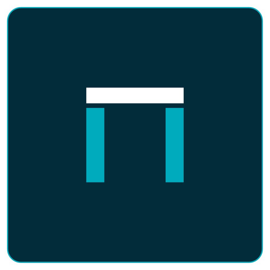 Icon of a white horizontal bar on top of two vertical blue bars, resembling a table or listing.