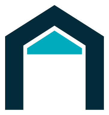 A dark blue, stylized letter H or a portal-like shape with a lighter blue inner outline.