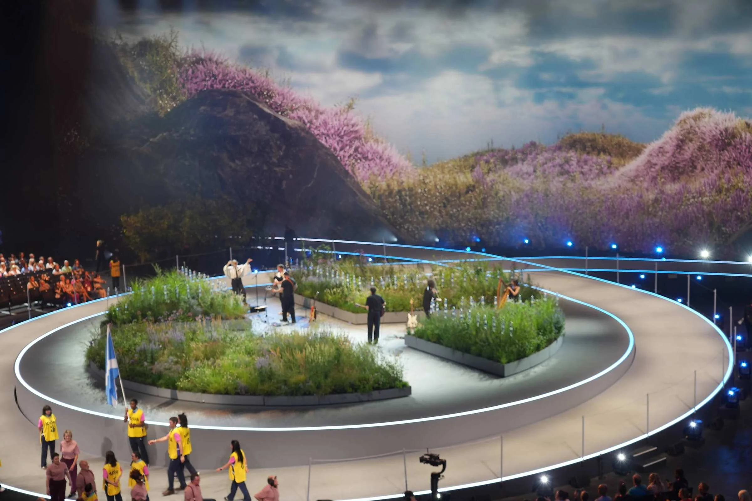 Planted stage for the Glasgow 2026 Commonwealth Games Opening Ceremony at the OVO Hydro