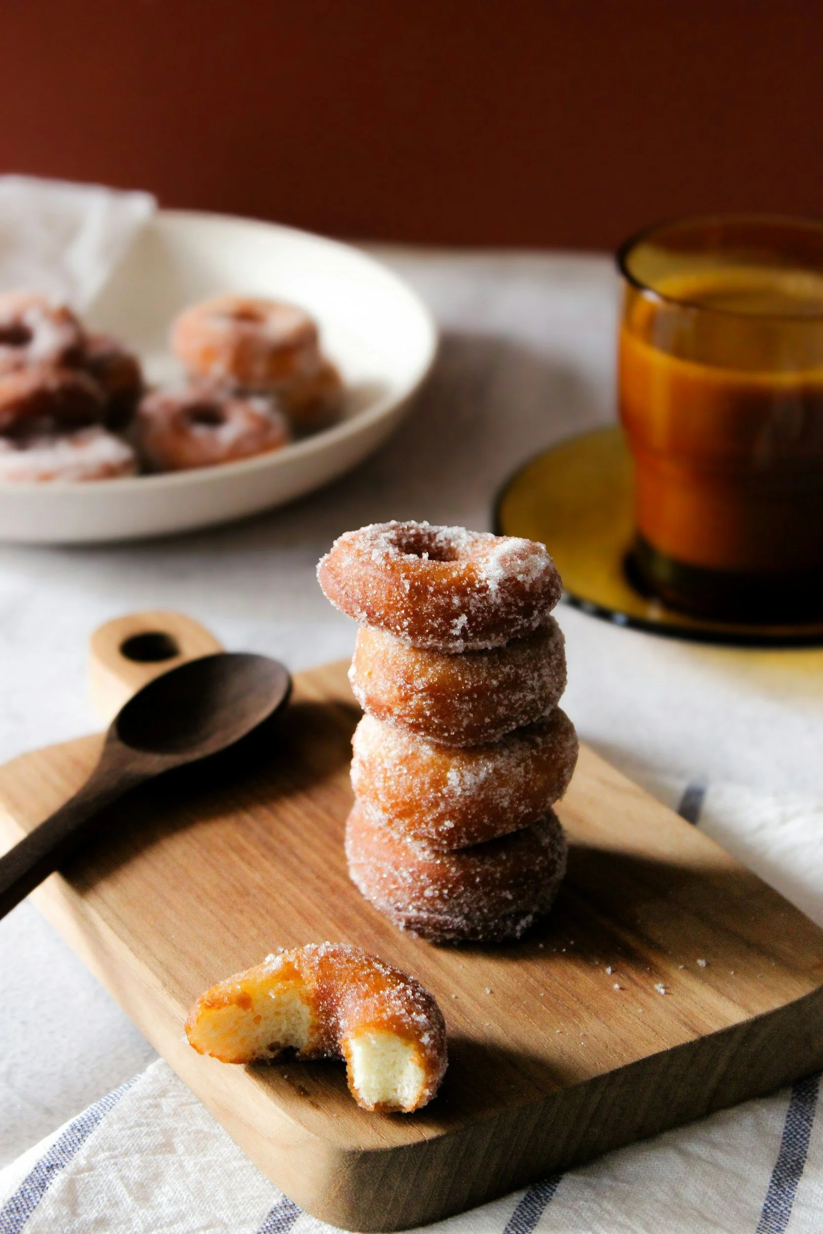 A stack of cinnamon sugar mini donuts