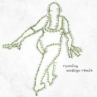 Outline drawing of a person running, made from cactus-like lines, with the text 'running moonshine remix'