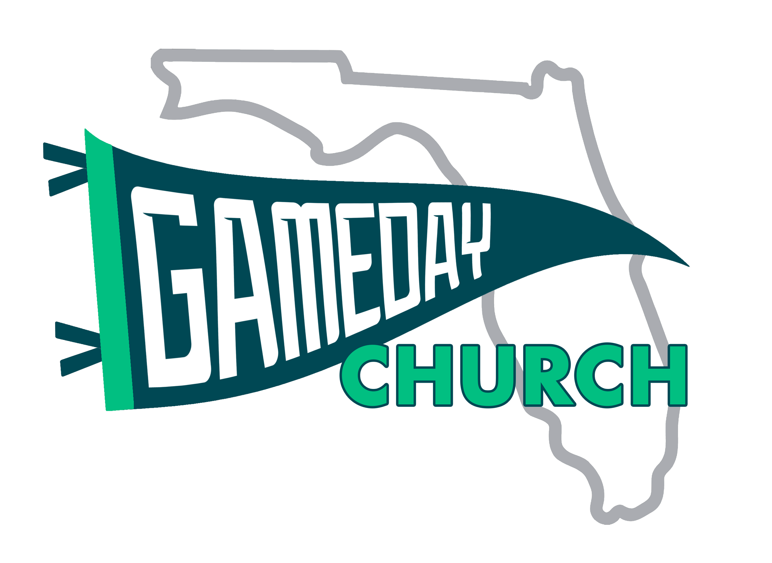 Outline map of the state of Indiana with a neon sign colors, featuring the text "Hurricane Church" with an arrow shape, including some design elements to resemble a street sign.