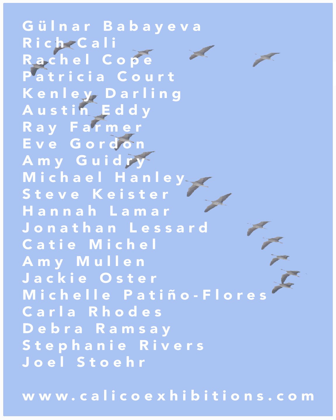 Artist names listed on a blue background over flying birds