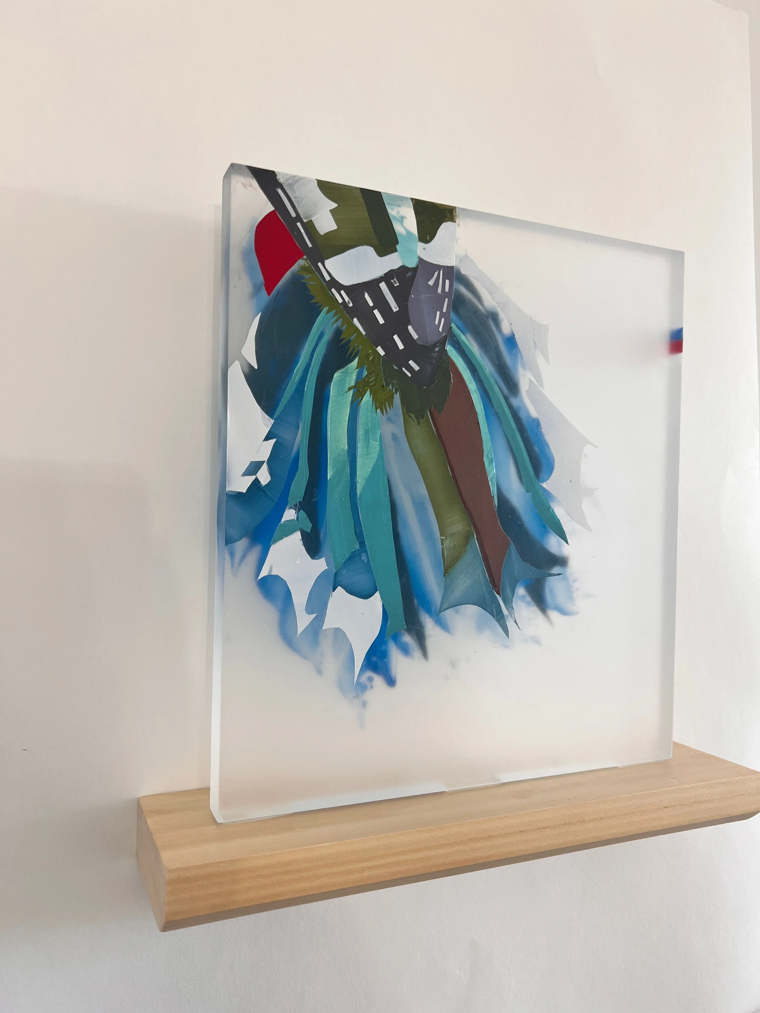 Cuban Trogon, 2026, acrylic on cast acrylic panel, 10.5 x 9.5 x .75, National bird of Cuba