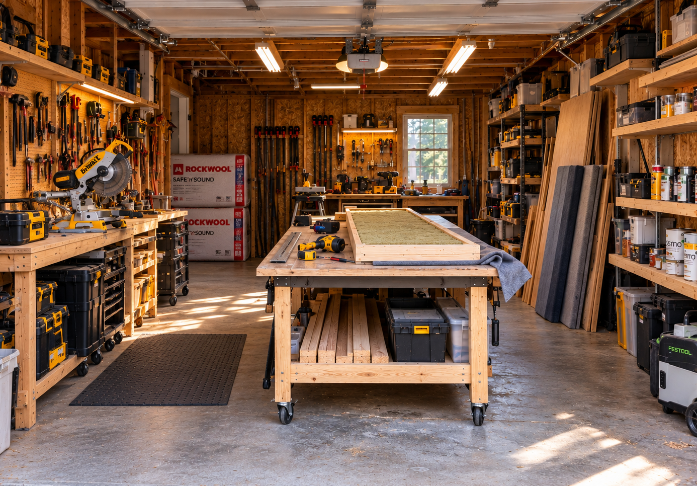 The Third Act Acoustics workshop with a panel assembly project in progress.