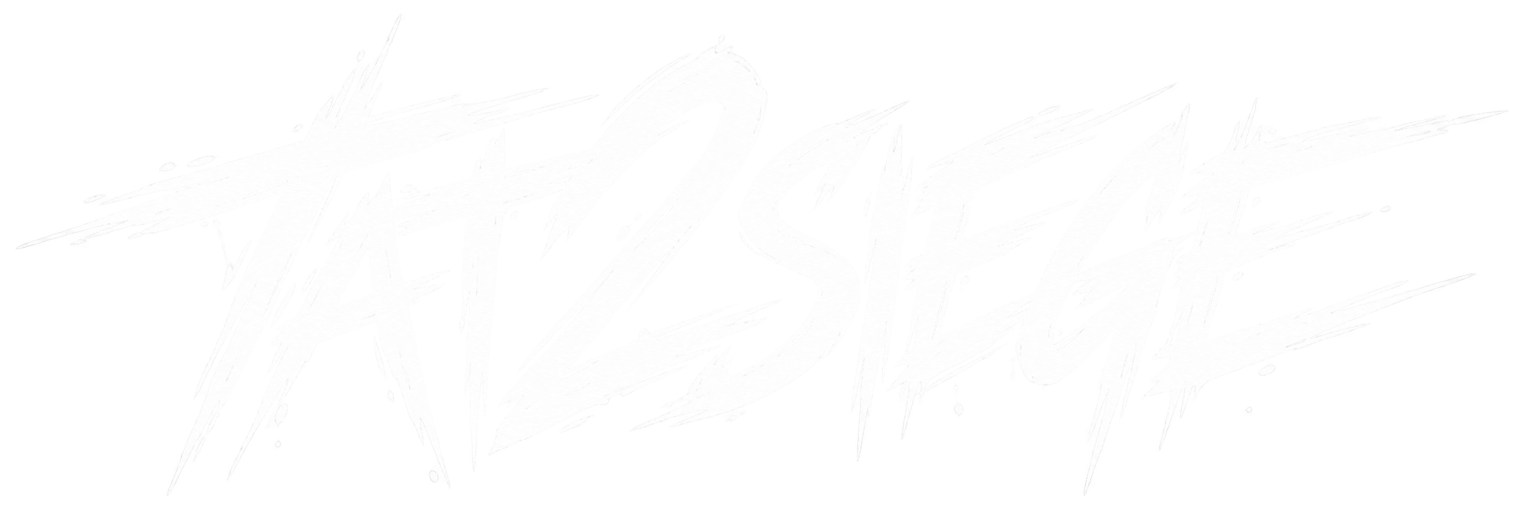 Abstract graffiti-style text in white with black splatters on a black background.
