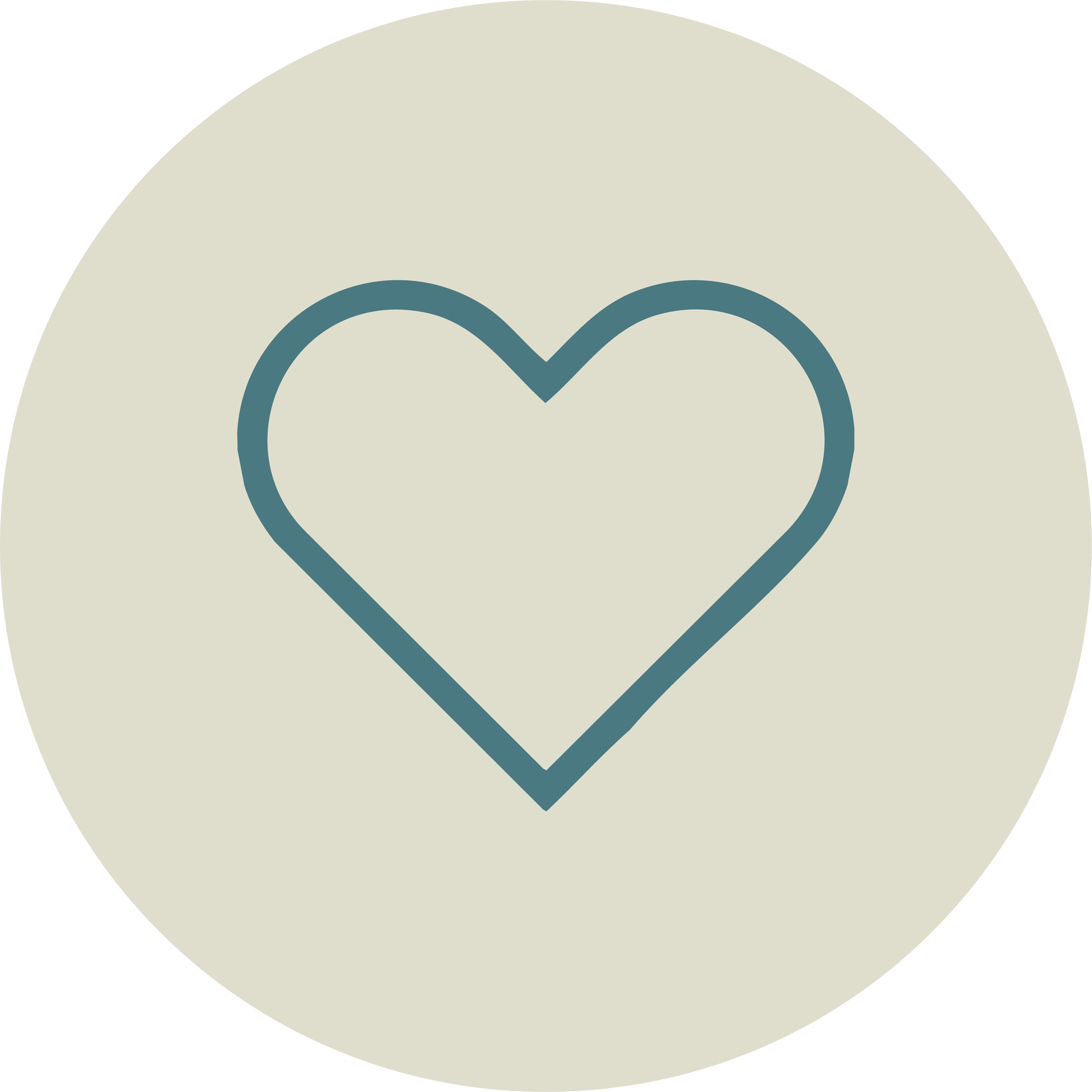 Teal outlined heart icon centered on a pale beige circular background