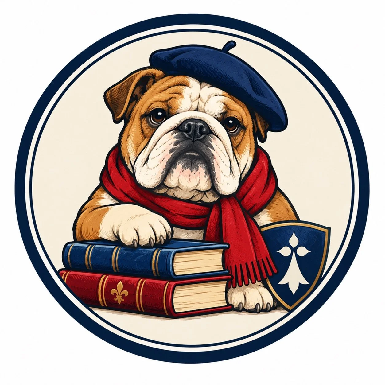 Le Bouledogue Vagabond — bulldog with books
