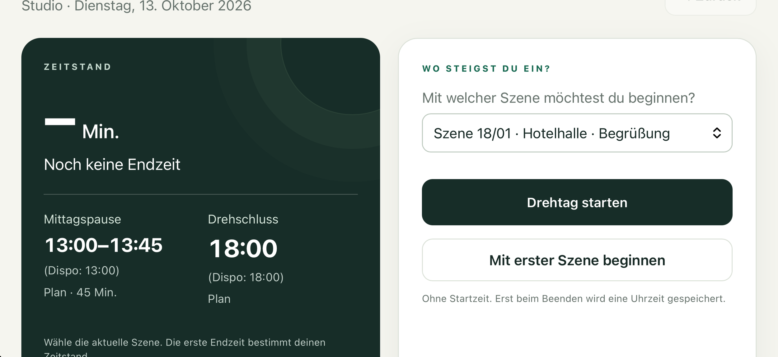 iPhone im Querformat: Planzeiten und Einstiegsszene nebeneinander. Demo-Beispieldaten.