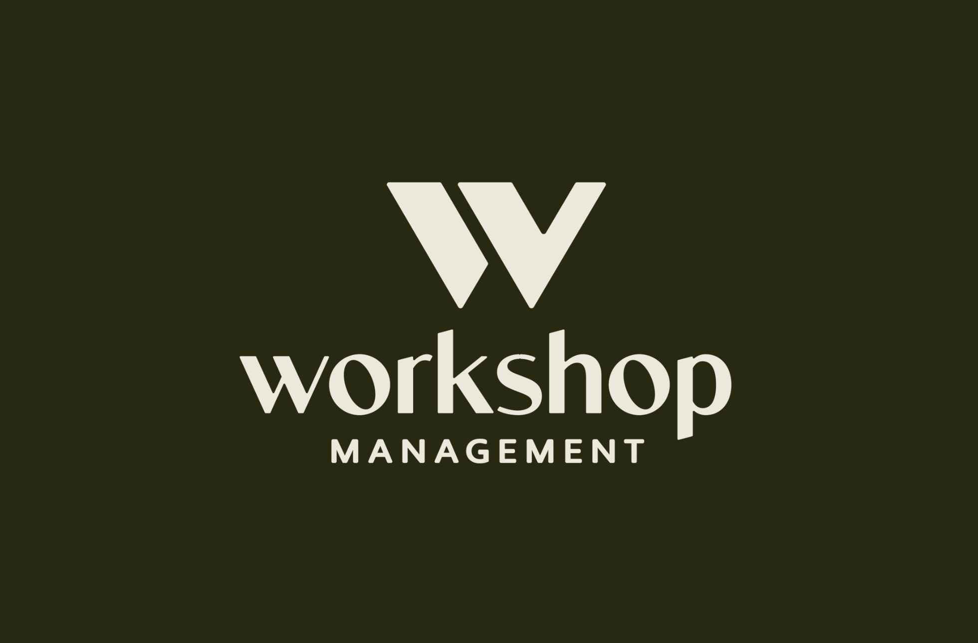 Workshop Management logo with a stylized W mark on a dark green background