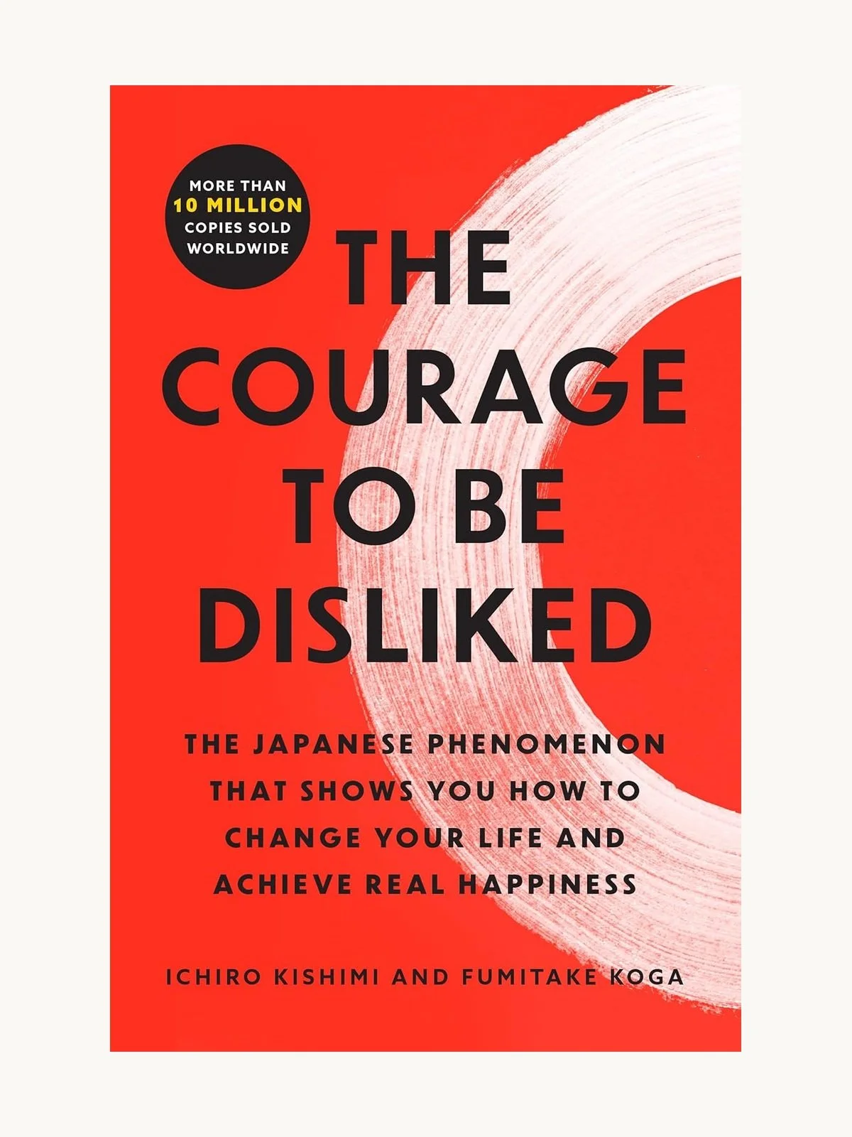 A book cover titled 'The Courage to Be Disliked' with a red background and white brushstroke design.