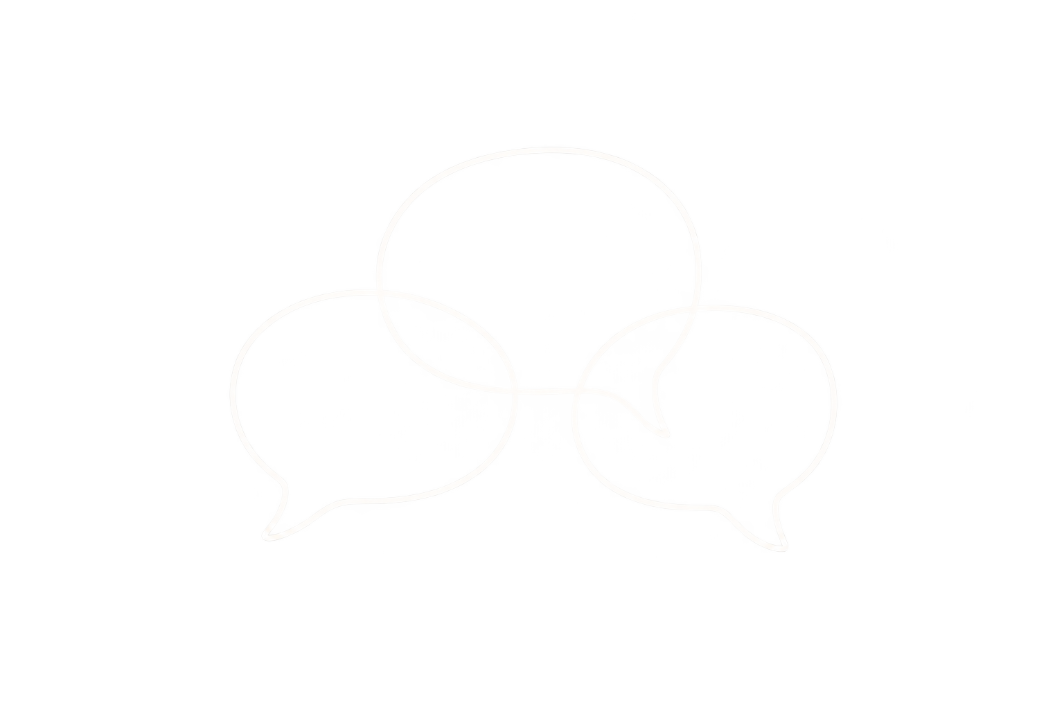 Three illuminated speech bubbles overlapping each other on a gray background.