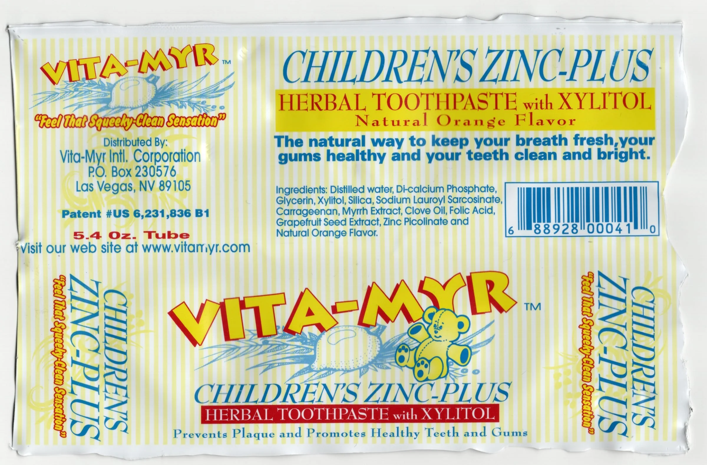 Vita-Myr Children’s Orange Toothpaste – 5.4 oz — product label