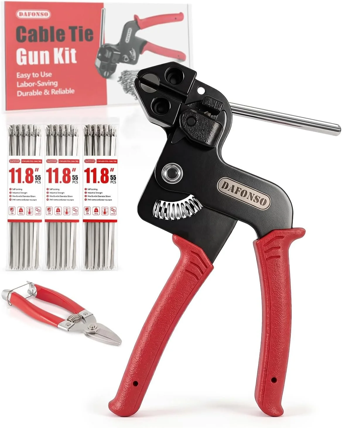 Ratcheting stainless steel cable tie gun kit