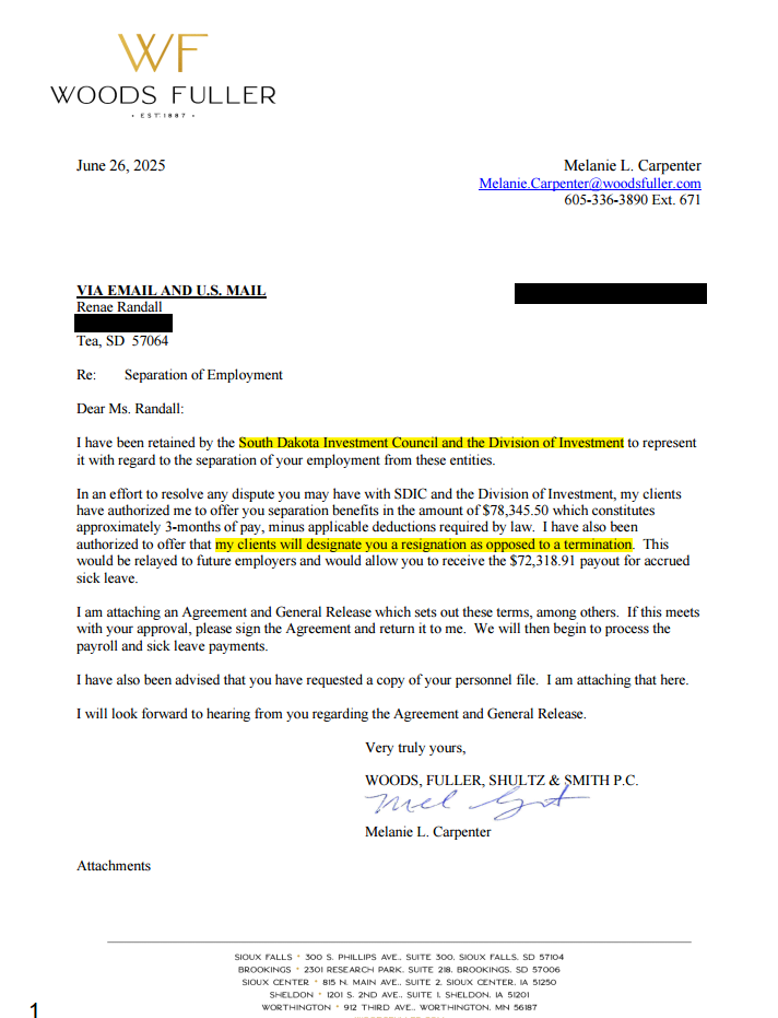 NDA from SD Investment Council through Woods Fuller