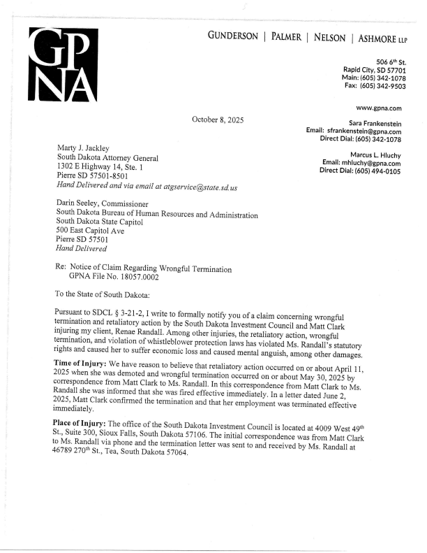 Notice of Claim of Wrongful Termination filed by GPNA Law Firm