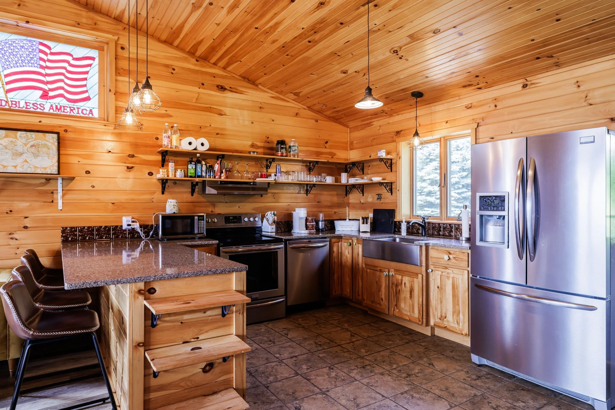 Start your day with coffee or prepare dinner in our fully equipped kitchen. The open layout and counter seating let you cook and spend time together.