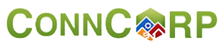ConnCORP logo with green, blue, and red color scheme and a house graphic