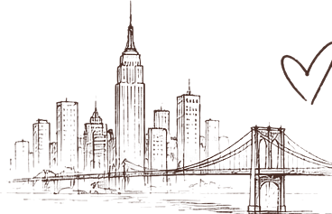 Silhouette of New York City skyline with Empire State Building and Brooklyn Bridge at night