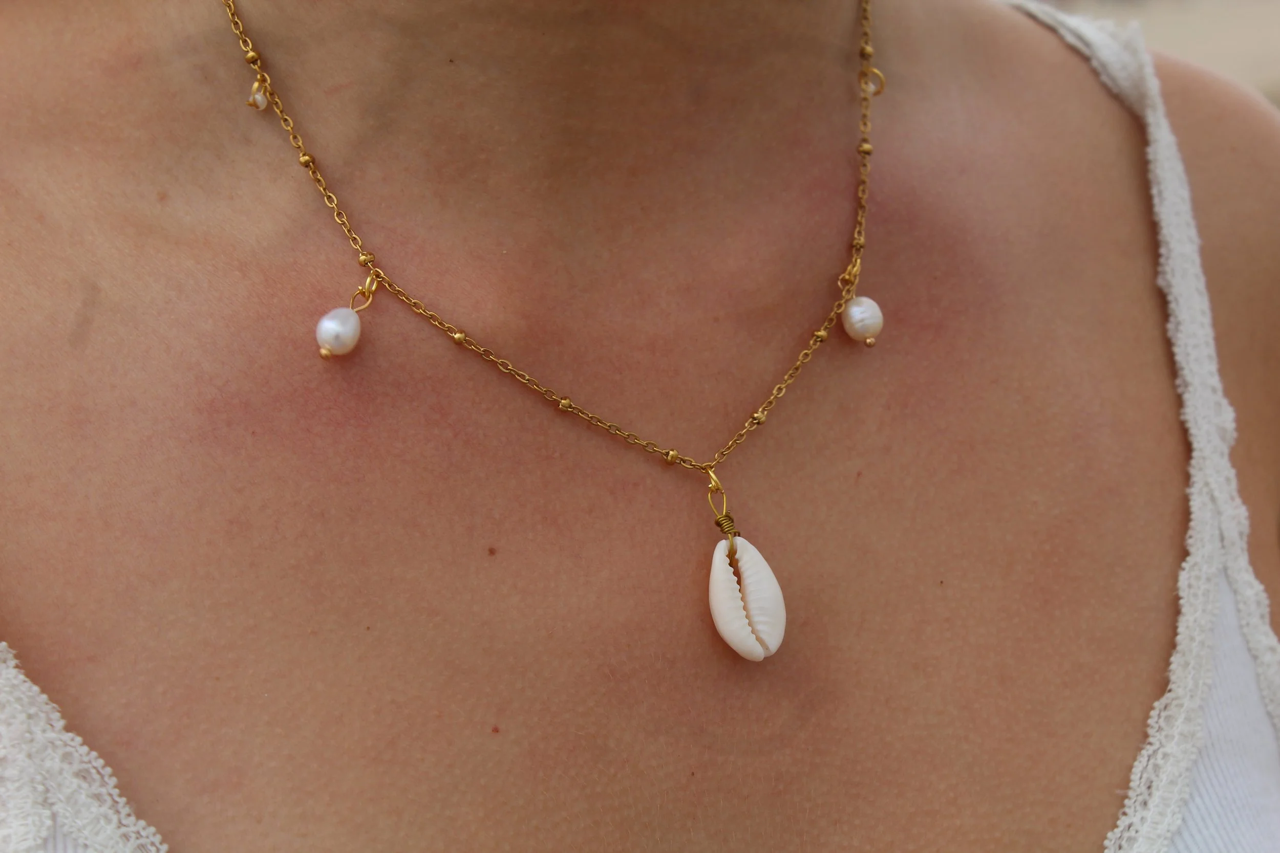 Puka Shell Pearl Necklace