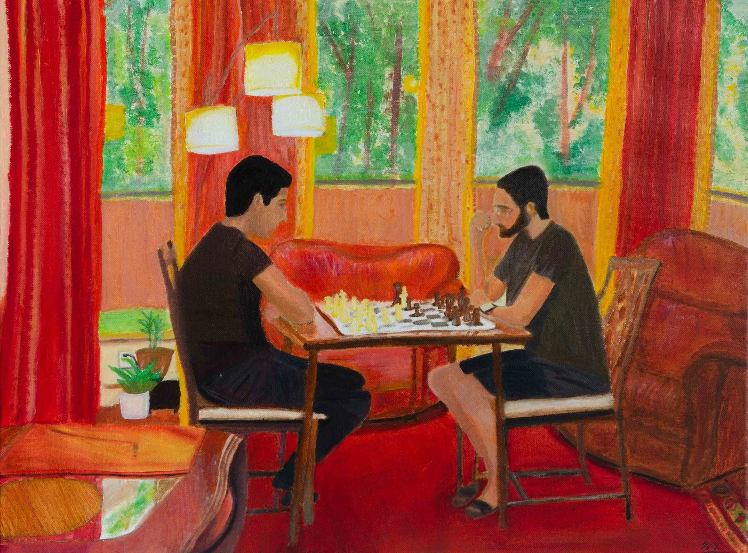 Chess — oil on canvas, 16 × 20 in