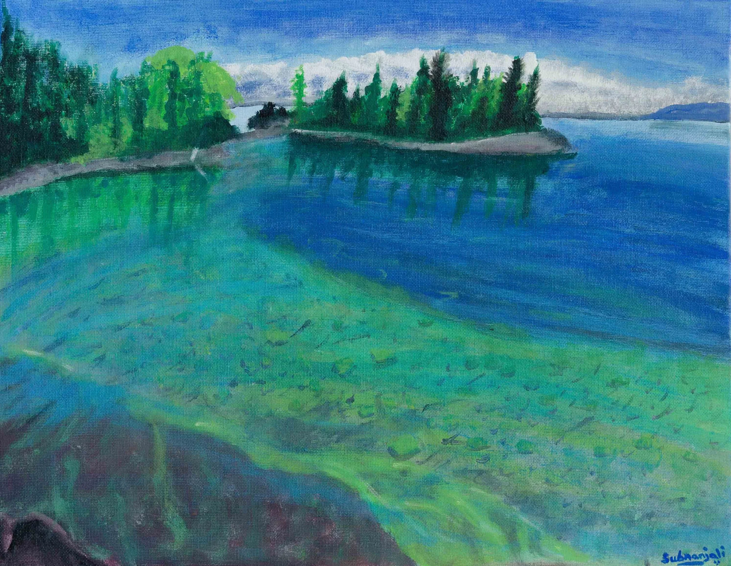Green Lake — acrylic on canvas, 16 × 20 in