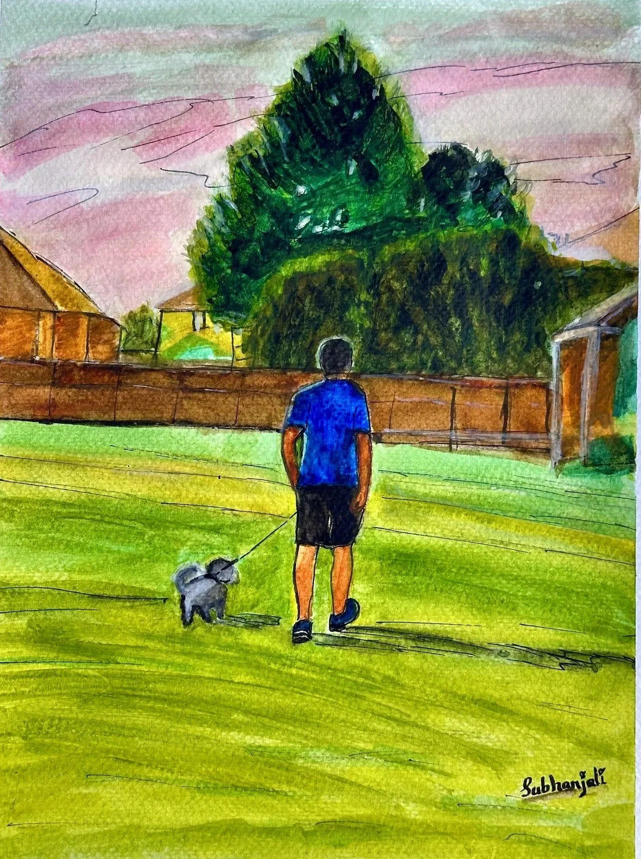 Man with His Friend — watercolor