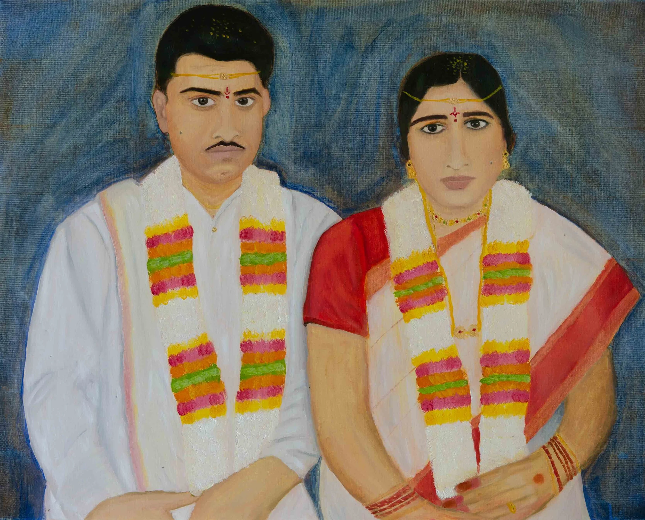 60's Indian Bride & Groom — oil on canvas, 24 × 30 in