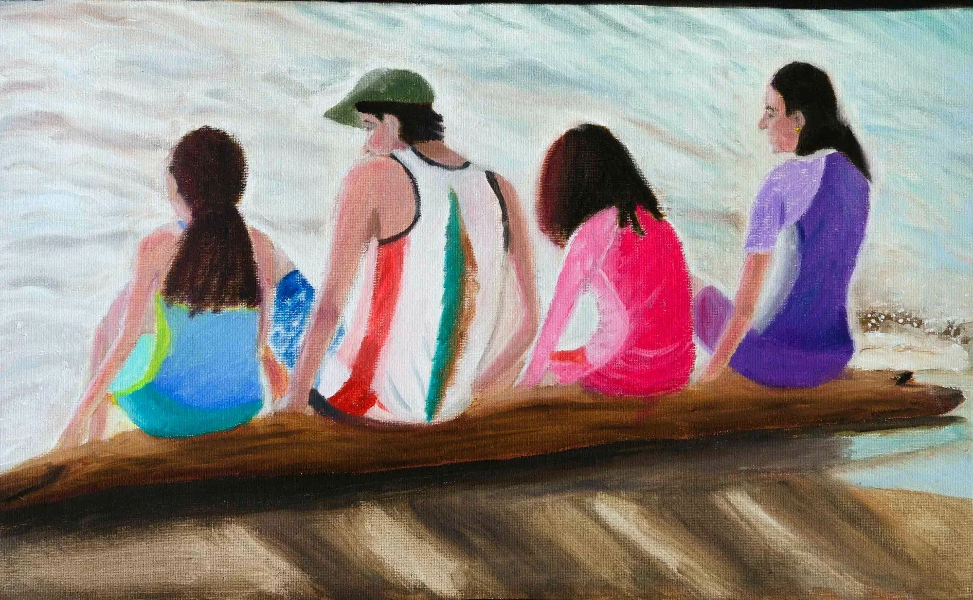 Cousins at the Beach — oil on canvas, 16 × 20 in