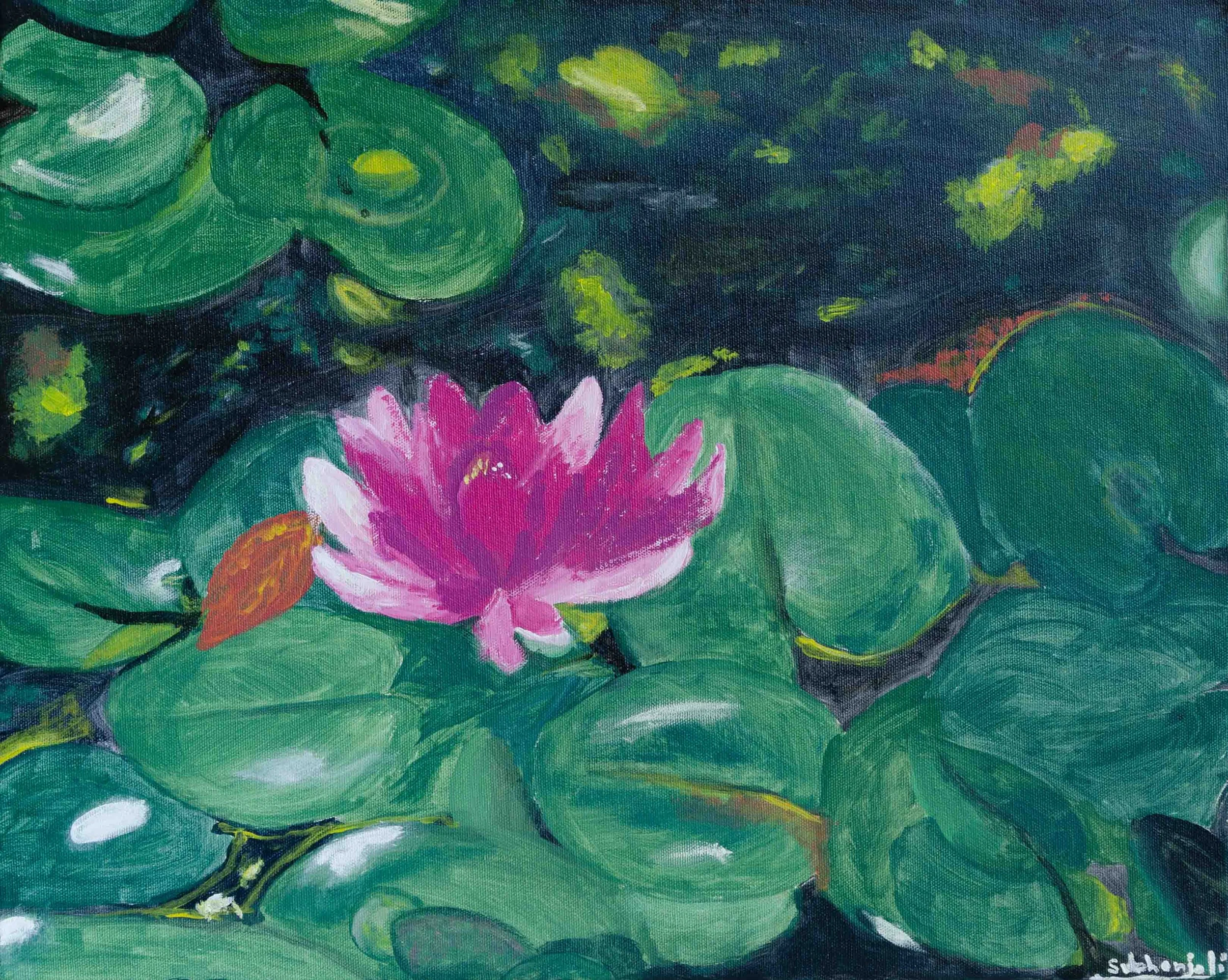 Lotus Bloom — acrylic on canvas, 16 × 20 in