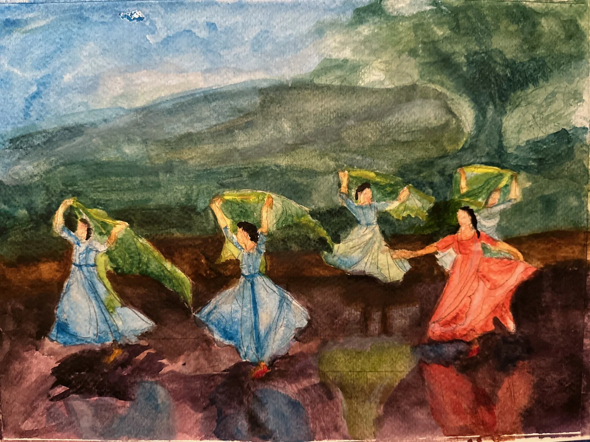 Dancing Girls — watercolor