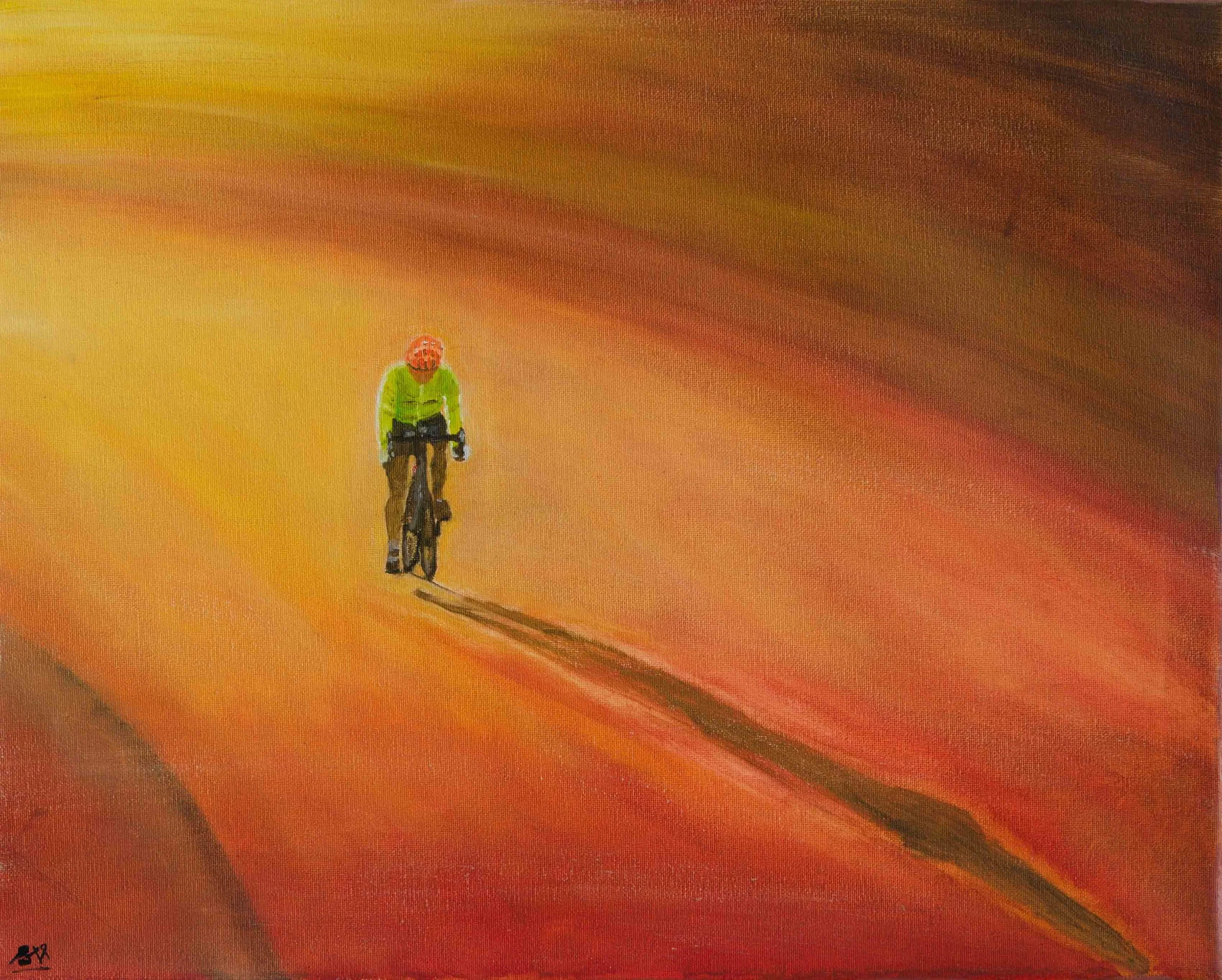 The Morning Cyclist — oil on canvas, 16 × 20 in