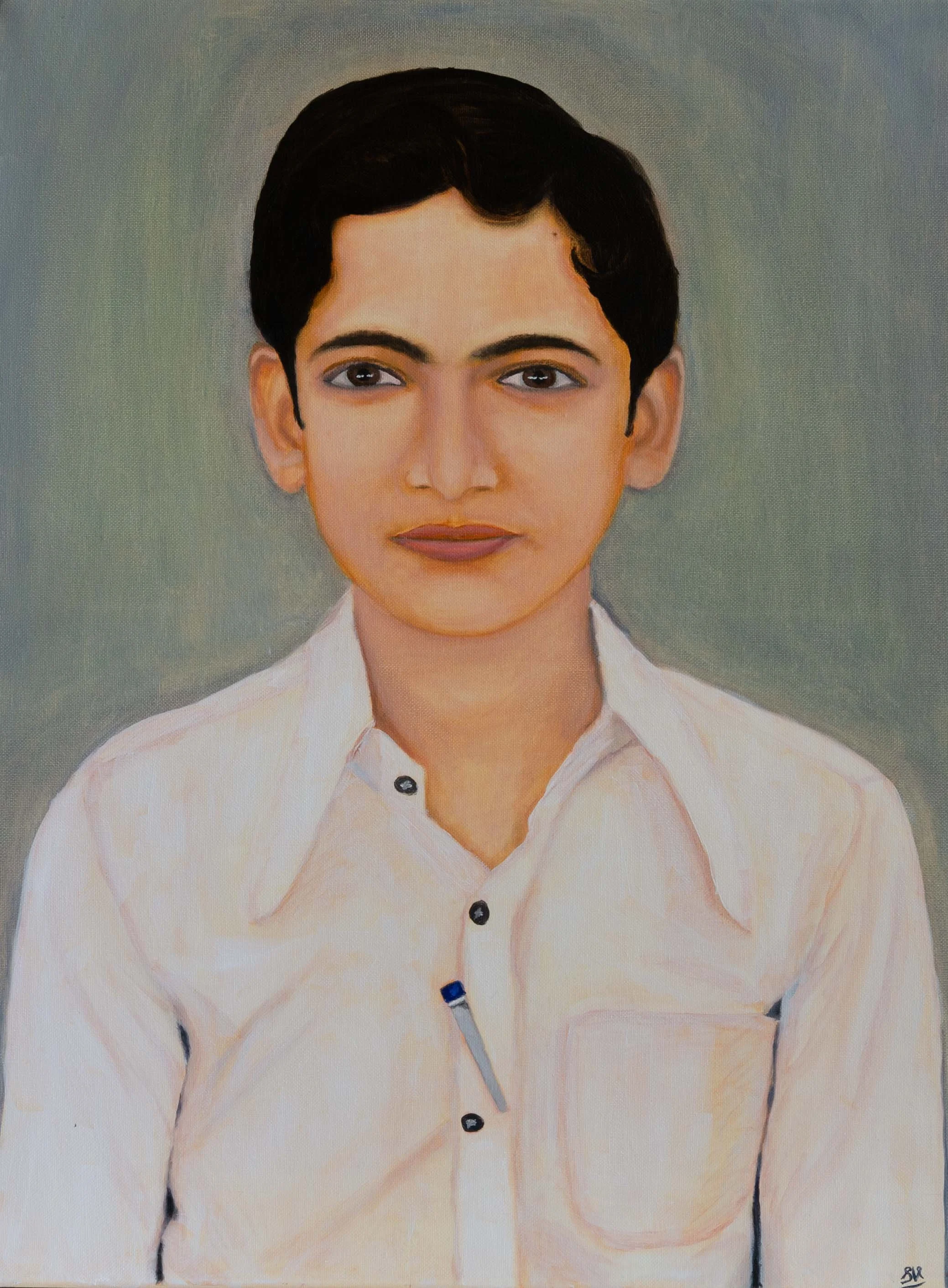 A portrait of a woman with short dark hair wearing a light-colored shirt with black buttons.
