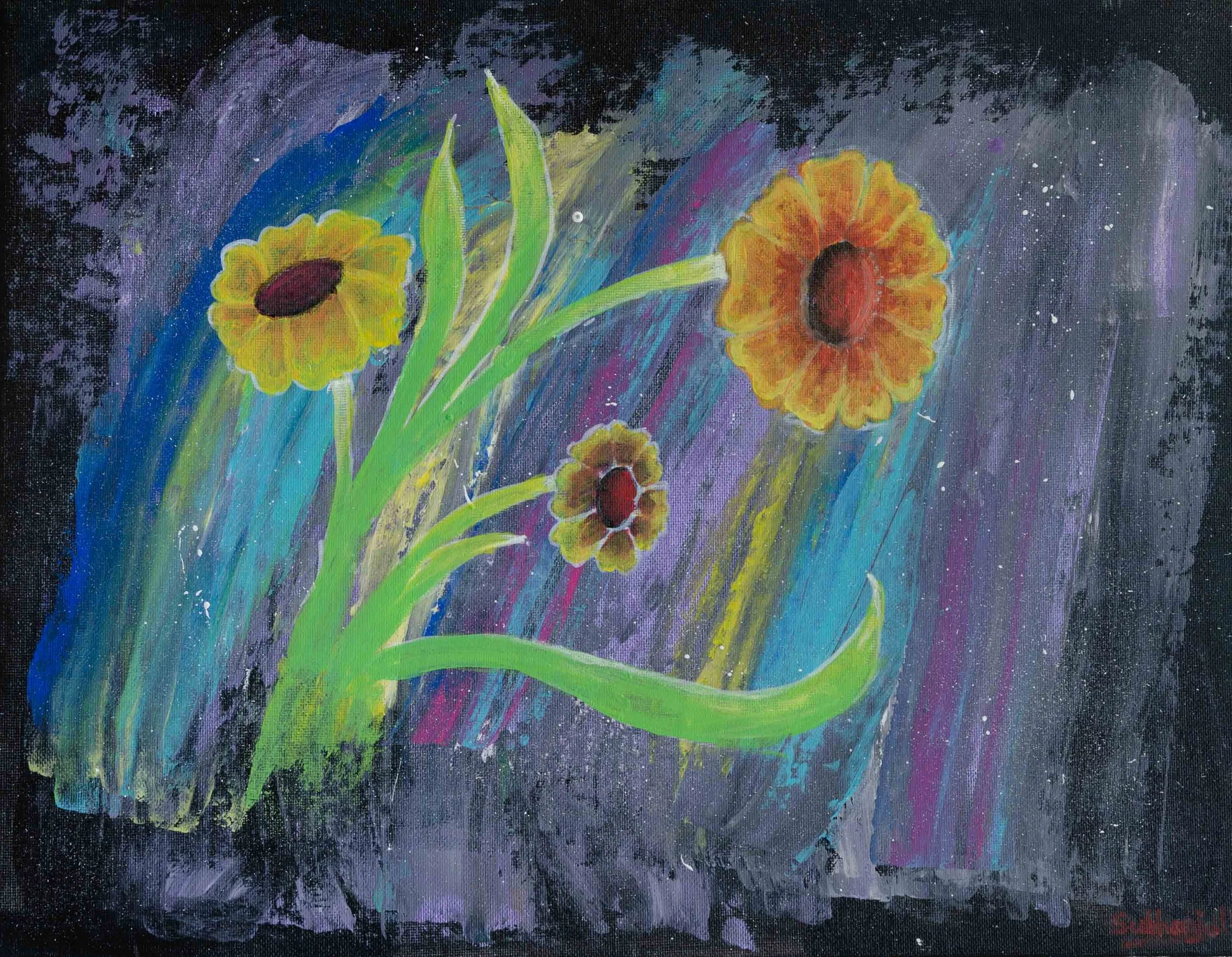 Abstract Flowers — acrylic on canvas, 16 × 20 in