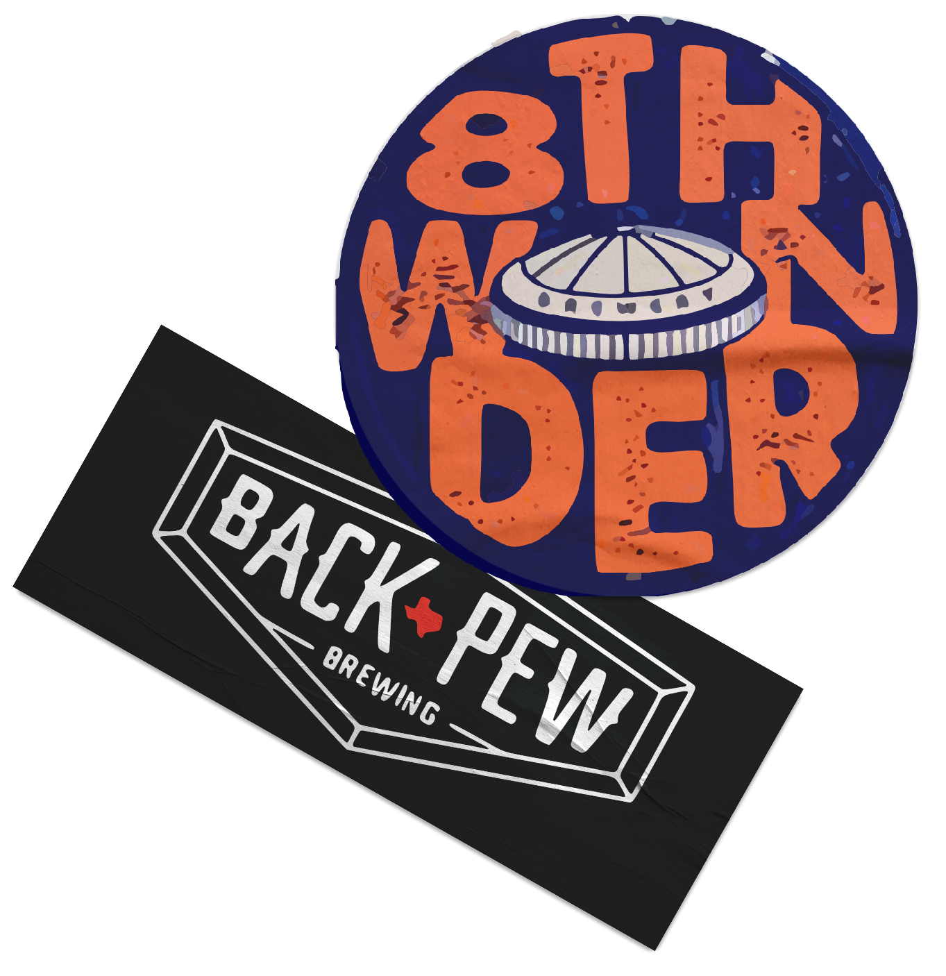 8th Wonder Brewery and Back Pew Brewing logos as decorative stickers.