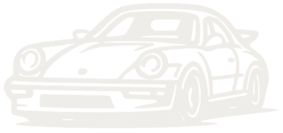 Outline drawing of a race car with a stripe on the hood