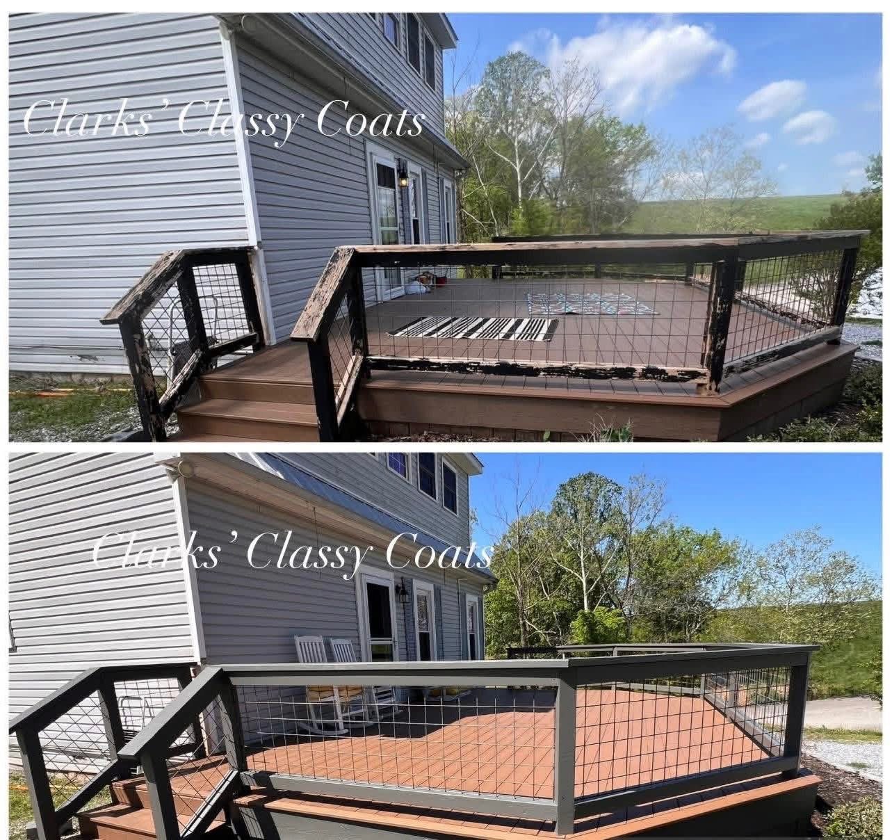Deck and railing before and after an exterior refresh