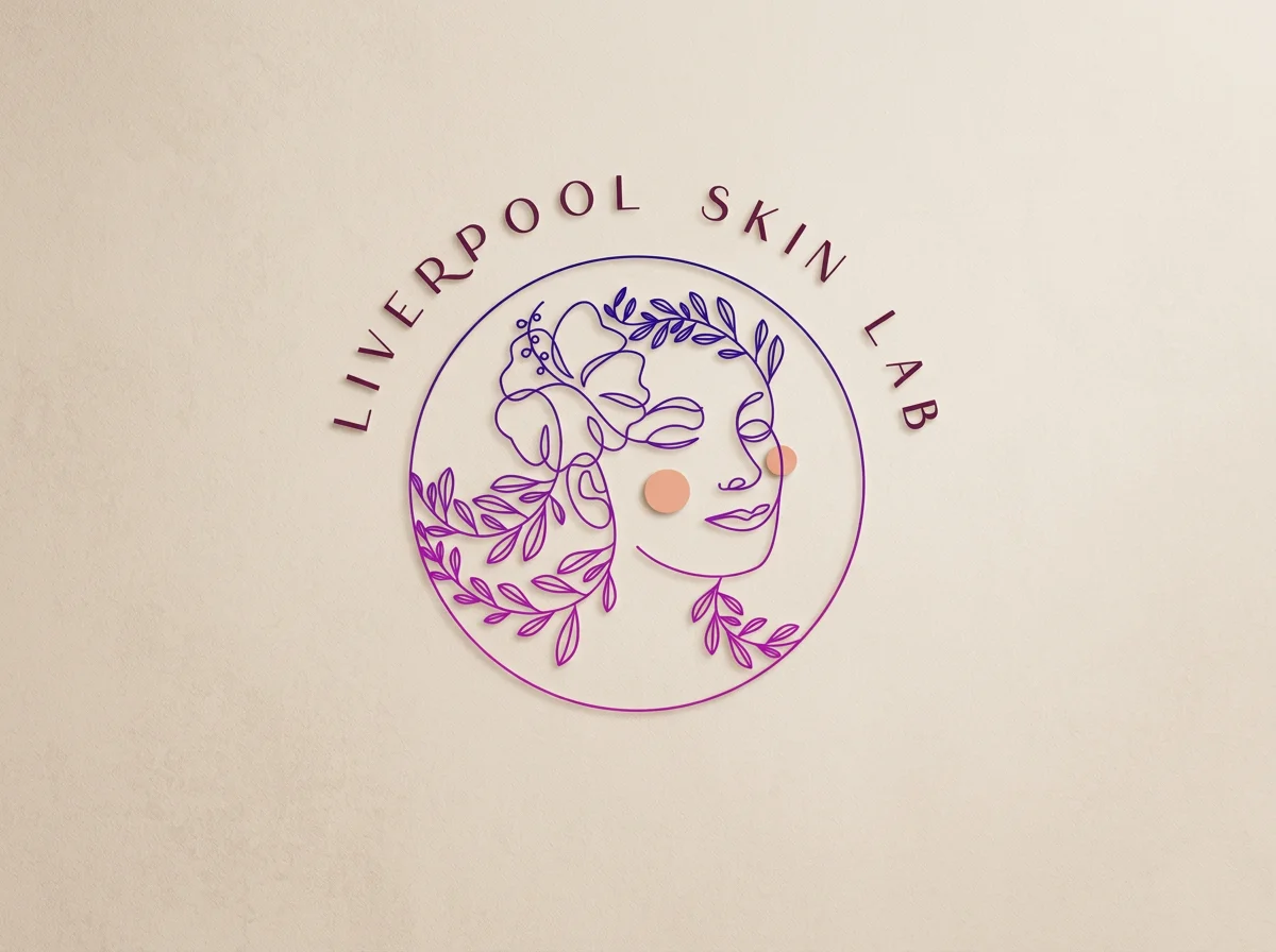 Sign for Liverpool Skin Lab featuring an outline of a woman's face with floral and leaf accents.