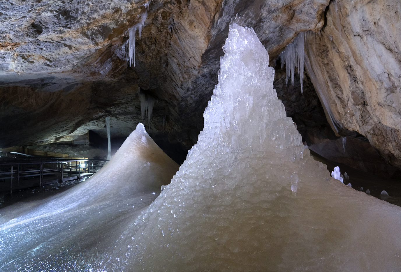 Dobšinská Ice Cave, Slovakia, a UNESCO World Heritage Site renowned for its spectacular natural ice formations and underground glacial scenery.