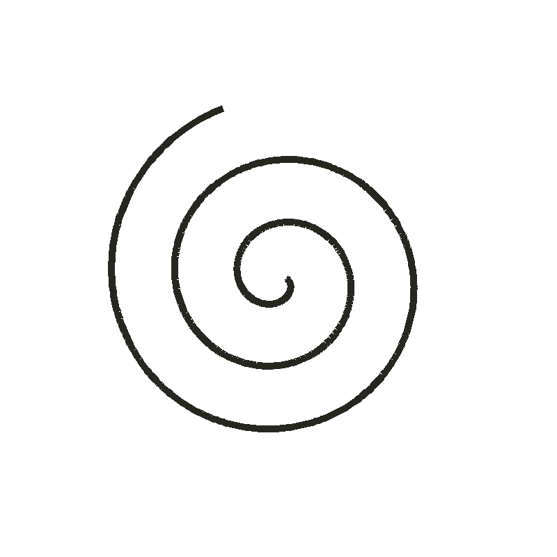 Illustration of a black snail shell with a spiral shape on a black background.