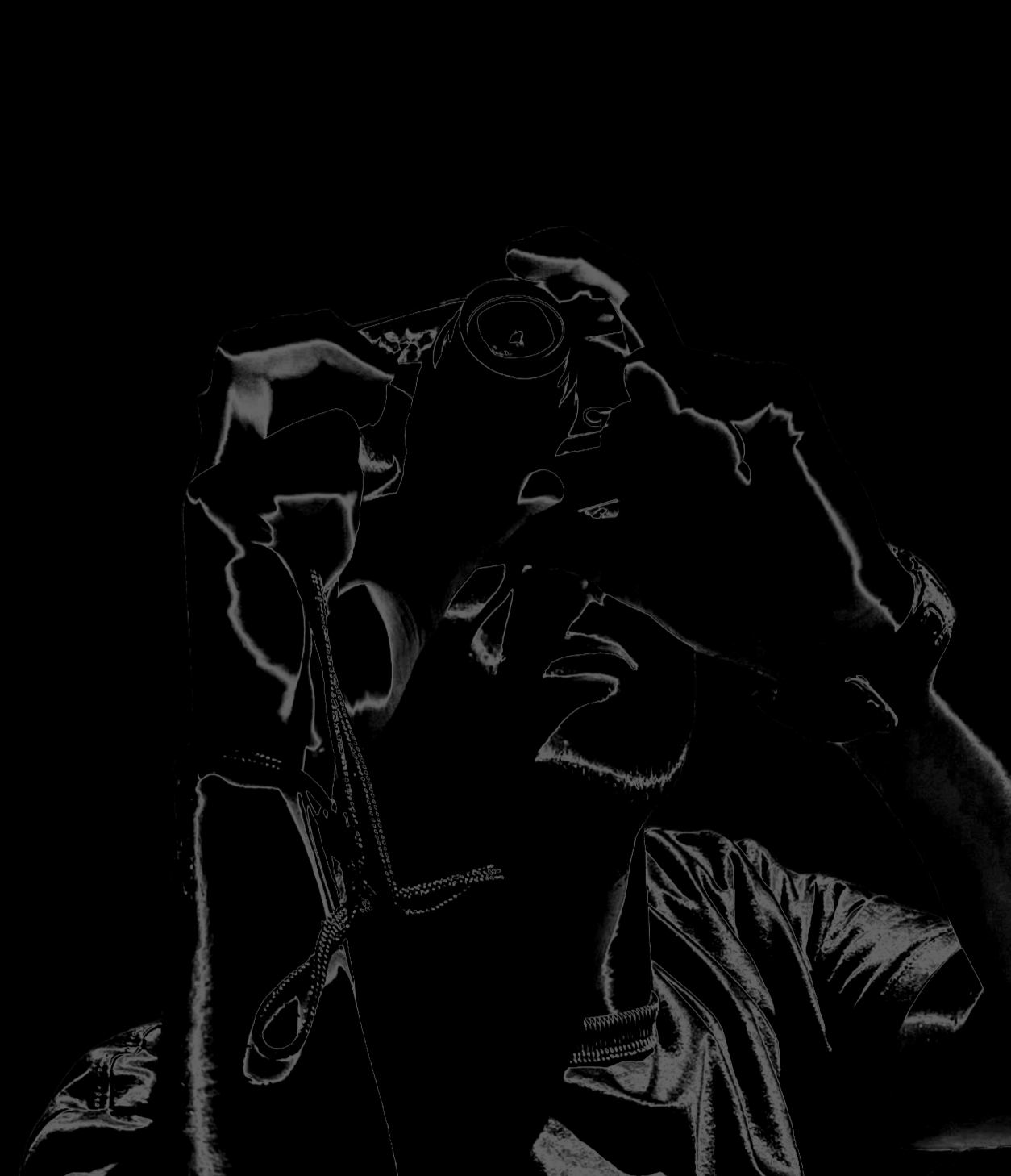 Poster alternativo di annuncio del cortometraggio "Black, White & Stills", con silhouette di Stills, protagonista della produzione originale omonima Magnifica Ars Films.