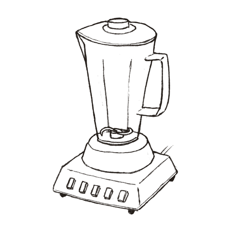 Line drawing of a blender on a countertop with control buttons.