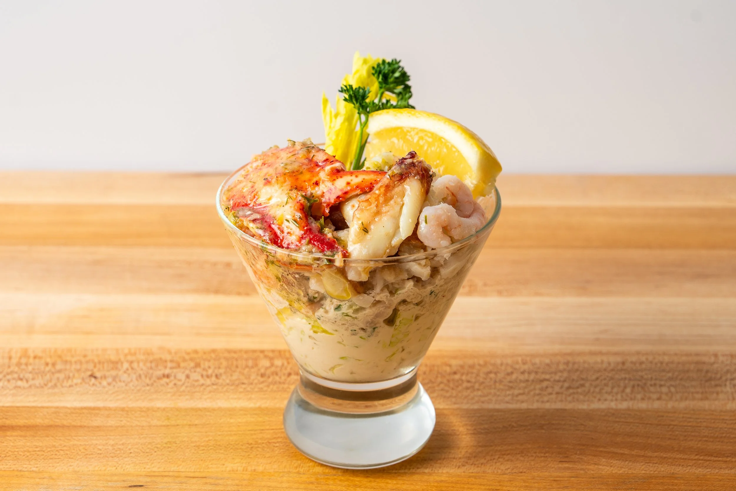 Seafood cocktail with lobster, crab, and shrimp