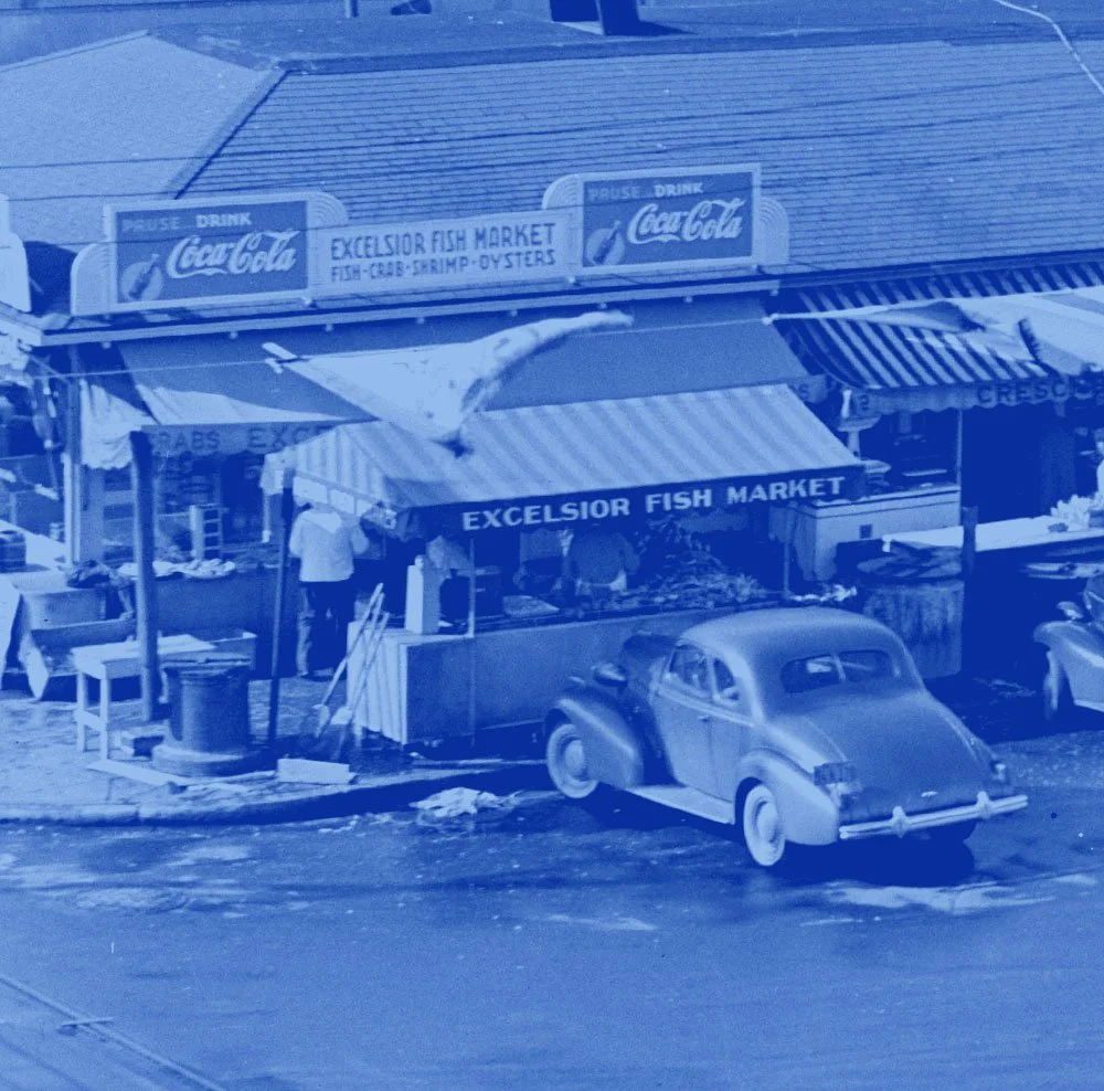 Vintage photo of the Excelsior Fish Market stand at Fisherman’s Wharf