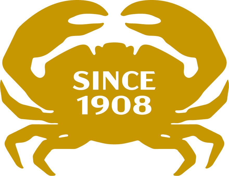 Left Gold Crab "Since 1908". Guardino's Gold Crab.